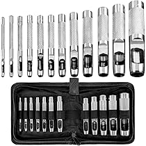 Optimizado Juego de punzones, perforadora, juego de 12 punzones de acero para cuero de 1/8-3/4 (3-19 mm), para cuero, correas de reloj, cinturones, zapatos, tela, ropa de lona con maletín