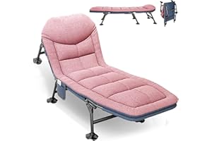T-ZBDZ Cama de Camping Plegable con Colchón 190x65x30cm, Cama de Camp Portatil con Bolsillo Lateral, Tumbona Jardin Exterior con 5 Regulable Respaldo, Hamacas para Camping Jardín Exterior Interior, Rosa