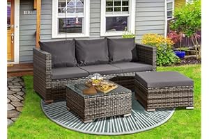 GENERIC XEO HOME 4 Pc Rattan Garden Furniture Sets 4 Piece Indoor Outdoor Table and Chairs Set Balcony Patio and Conservatory Furniture Sofa Backyard Pool Side Coffee Seater (Mix Grey Rattan Sofa)