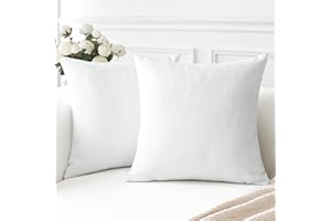 Artscope Zestaw 2 lnianych dekoracyjnych kwadratowych poszewek na poduszki 45 x 45 cm do dekoracji domu, na sofę, do sypialni, samochodu (czysta biel, 18 x 18 cm)