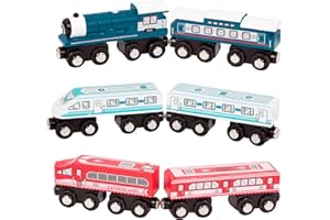 Battat 6-teiliges Set Holzeisenbahn Passagierzüge, Lokomotive – Zug Spielzeug aus Holz, Holzspielzeug für Kinder ab 3 Jahre