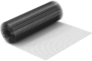 Wiltec Maschendrahtzaun Schwarz 100 cm x 10 m, 0,9 mm Stärke 12x12 mm Maschengröße, Volierendraht 4-Eck aus Stahl verzinkt, Drahtgitter, Vogeldraht