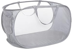 WATEFOER Cestini da bucato, cestino da bucato in rete con tasca laterale, cestino porta abiti pieghevole con maniglie di trasporto rinforzate per lavanderia, bagno, cameretta, dormitorio o viaggio