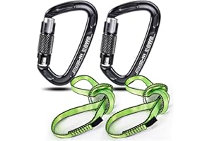 MACMOON Carabiner Climbing Equipment, Pack of 2 UIAA Certified 25KN Car Locking Climbing Carabiner Clips + 2 Pieces 23KN Nylon Rope, Suitable for Climbing, Mountaineering, Hiking, Emergency Equipment