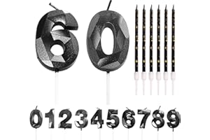 HONGCI Number Candle Black 60 Candle 60th Birthday Candles for Cake, Happy Birthday Candles 60th Birthday Cake Candles Cake Topper for Father Mother Grandad Grandma Birthday Cake Decorations