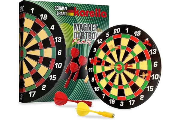 Karella Cible de fléchettes magnétique Family - Diamètre : 40 cm - Jeu de fléchettes de sécurité pour Enfants et Adultes - Haute Force magnétique - avec 6 fléchettes magnétiques