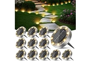 Peasur 12 Paquetes Luces Solares LED Exterior Jardin Suelo,8 LED Luz Solar Exterior Jardin, IP65 Impermeable Luces Solares para Patio, Camino, Césped, Blanco Cálido