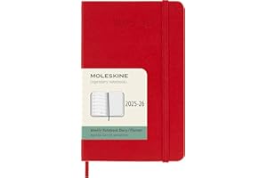Moleskine Weekly Planner 2025-2026, 18-Month Weekly Planner With Note Space, Hard Cover and Elastic Closure, Pocket 9 x 14 cm, Colour Scarlet Red