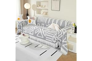 Royhom Housse de Canapé d'angle, Housse Canapé 3 Places, Gris Couvre Canape Chenille, Protege Canape Angle avec Glands Décoratifs, Anti-Rides, Boho Gris Clair, 230x340 cm