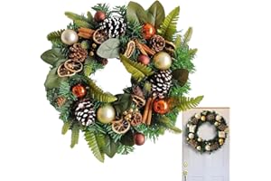 Yonuaret Wieniec bożonarodzeniowy, 48 cm, zielona dekoracja na imprezę, realistyczny wieniec na drzwi do dekoracji bożonarodzeniowej, na ścianę, okno, kominek, do wnętrz i na zewnątrz, do salonu