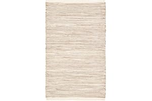 Pierre Tappeti Tappeto NATURAL AVORIO tinta unita stile kilim effetto fibre naturali 100% cotone annodati a mano, tappetino stuoia bagno multiuso lavabile cm.50x80