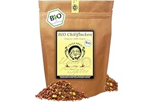 UNCLE SPICE® DE-ÖKO-005 Organic Chilli Flakes 150 g Chilli Pepper Flakes in Premium Quality Fine Organic Chilli Flakes in Aroma Bag Pleasant Sharpness