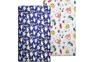 BILLION XIN Cot Bed Fitted Sheets 2 Pack of 140 x 70 Fitted 100% Cotton Soft Hypoallergenic Fully Elasticated Skirt Breathable Easy Care(Dinosaur)