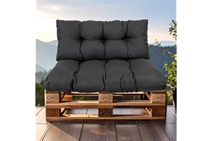 ‎SLIPIO Palettenkissen, Sitzkissen für Gartensofa, FÜLLPRO+ Füllung, UV-beständig Gartensofakissen für Europaletten, (2-teiliges Set - 1 x Rückenkissen 120x40cm + 1 x Sitzkissen 120x80cm - Schwarz)