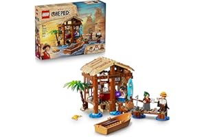LEGO ONE PIECE La Capanna del Villaggio Foosha Giocattolo con Barca, Minifigure di Luffy, Shanks e Makino, Accessori e Poster Ricercato - Regalo per Bambini, Bambine e Fan degli Anime da 8 Anni 75636