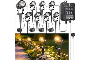 LightingWill Garden Lights Mains Powered with Timer and Photocell Sensor, 8 Pack LED Outdoor Spotlight, 3000K Warm White, IP65 Waterproof Low Voltage Garden Lights for Lawn, Path, Patio, Driveway