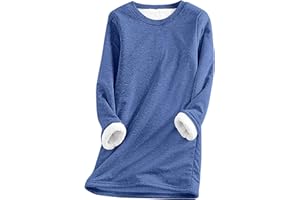 Hormtaer Damen Teddy Fleece Sweatshirt Warmes Sherpa Gefüttertes Pullover Winter Casual Langarmshirt Obertei Einfarbig Thermounterwäsche