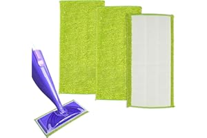 GFRED 3Pièces Lingettes Réutilisables Compatible avec Swiffer Wetjet Utilisation Humide et Sèche Tampons Vadrouille en Microfibre Mop Convient à de Nombreux Types de Revêtements de Sol
