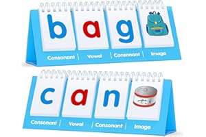 SPRITEGRU CVC Word Flip Chart, Double Sided Word Flip 40 Short Vowel Words Freestanding Flip Chart Consonant Vowel Consonant Word Flashcards Word Builder Activity Educational Learning Tool for School Supplies