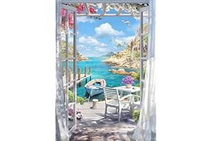 DPHERO DIY Landscape Diamond Painting Kits for Adults,Sea View Room Diamond Art Kits for Kids Beginners,Round Full Drill Door Diamond Art Painting,5D Paint with Diamonds Gem Painting Art 12x16 inch