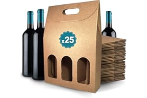 ESPIRITO REBELDE 25 Boîtes en Carton Marron Vides pour 3 Bouteilles de Vin 27x9x40cm | Emballage pour Bouteille de Vin pour Cadeaux de Noël, Pâques, Anniversaire, pour les Caves à Vin