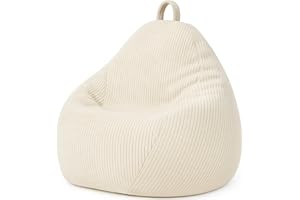 Bananair - Pouf Poire en Velours Côtelé – Doux, Confortable, Facilement Transportable & Housse Lavable – Gros Pouf Salon/Chambre pour Adulte, Ado, Enfant (105 x 85 cm, Blanc cassé)