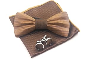 Cyriacus Papillon Legno Uomo Fazzoletto Gemelli Set Papillon da Matrimonio Business Festa Lavoro Laurea