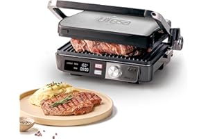 Ufesa Grill électrique K2 2000W – Sandwich Maker, Plancha de Cuisine Électrique et Grill, Ouverture 180º, Écran LED, Température Réglable, Plaque Supérieure Ajustable en Hauteur, Plaques Antiadhésives
