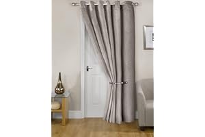 Emma Barclay Midnight - Embossed Velvet Woven Thermal Eyelet Door Curtain (Stone, Width 66" x 84"Drop (168x213cm))