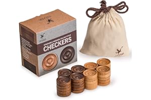 Yellow Mountain Imports Husaria Pedine Dama Stile Italiano in Legno con Creste Impilabili e Custodia con Coulisse, 40 Pz