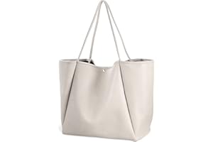 HOXIS Oversize Pu Leather Tote Women Weekender Bag Shopper Handbag Travel Purse (Ivory)