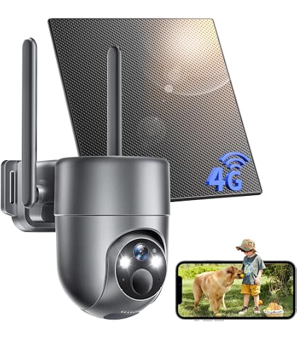 KVBRUI Telecamera Solare da 15MP a 3 obiettivi e Tre schermi 4G Sim Sorveglianza Esterna WiFi Zoom Digitale 10X Telecamere di Sicurezza con tracciamento Automatico V380 PRO(4G Cam 64GB Card