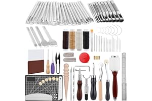 KUPPT kit lavorazione pelle, kit per artigianato in pelle, kit per utensili in pelle con strumenti per lo stampaggio in pelle, kit per cucire in pelle punzone per principianti per artigianato in pelle