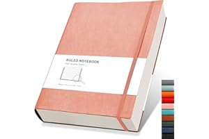 RETTACY Notatnik A4 w linie – gruby dziennik z 320 ponumerowanymi stronami, 1 kieszenią na plecach i wysokiej jakości miękką okładką, dla kobiet i mężczyzn w biurze lub w szkole, 19 x 25 cm, różowy