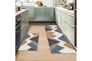MIQEBX 2 Pcs Kitchen Rugs and Mats, Anti Fatigue Kitchen Rug Sets,Comfort Floor Mats Washable Non Slip Kitchen Rug Runner for Office Sink Laundry (Geometry D, 40x120cm+40x60cm)