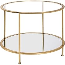 Tavolino HAKU Möbel Stile Art Deco, Struttura In Metallo Bronzo, Piano In Vetro Di Sicurezza 8 Mm, Diametro 38 Cm, Altezza 45 Cm, Montato