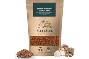 Samskara Complejo de Setas Hongos Medicinales en Polvo BIO | Reishi, Chaga, Maitake, Shiitake, Cordyceps, Melena de León | Mushroom Complex con Minerales | Frescura Garantizada (250 gr, Sin sabor)