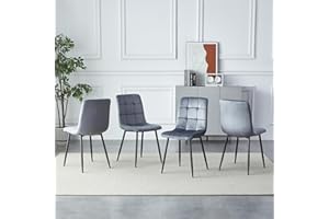 HomJoy Velvet Dining Chairs Set 4 Metal Legs Upholstered Backrest Padded Seat Side Chairs for Kitchen Living Room Bedroom Restaurant Office Dressing Lounge Leisure Reception (Dark Gray, 4 Set)