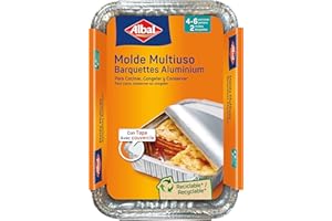 Albal Aluminium, Aluminiumformen 31 x 21 x 4 Zentimeter mit Deckel | Einweg | Kochen, Einfrieren und Konservieren von Lebensmitteln | 4-6 Portionen | 2 Formen, Silber, 31x21