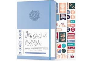 GoGirl Planificateur de Budget - Planificateur Financier Mensuel Agenda Livre de Budget. Journal de Suivi des Dépenses pour Contrôler votre Argent. Non Daté - 13.5x19cm, Durée de Vie 1 An - Bleu Clair
