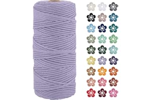 LEREATI Corda Macrame 3mm x 100m, Filo Macrame 3mm Cordoncino Cotone Naturale, 4 Fili Spago Colorato Cordino per Borse Uncinetto, Decorazioni Fai da Te, Arazzo da Parete, Cestini (Viola Chiaro)