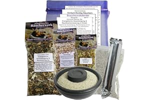 NATURHEILMITTEL HEILSTEINE METHUSALEM GMBH NEU-ULM ENERGETISCHE HAUSREINIGUNG & RAUMREINIGUNG + RAUMHARMONISIERUNG. 11-TLG Räucherset. 3 x Räucherwerk mit Salbei Sage Weihrauch Myrrhe Lavendel Zirbenholz UVM. 8 x ZUBEHÖR, 8cm Räucherschale. 81717-S