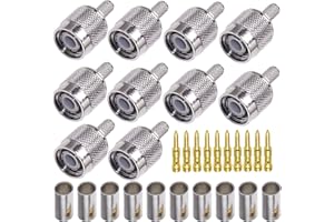 TUOLNK Conector Macho TNC Conector de crimpado de Enchufe Macho TNC para Cable coaxial RG58 RG142 Conector de Soldadura Tipo TNC, Paquete de 10