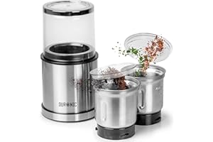 Duronic Electric Blade Coffee Grinder CG421, 2 in 1 Spice Grinder Kitchen Machine, Wet & Dry Grinding Mini Mill Hopper, 75g/220ml, 200W, 2X Stainless Steel Cups for Beans, Herbs, Nuts