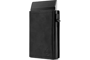 Card Nine! Magnet Kartenetui - Premium Slim Wallet - Geldbörse mit RFID-Schutz - Portemonnaie für Damen & Herren - Geldbeutel mit Magnetverschluss (Crazy-Horse-Leder Schwarz, Mit Münzfach)