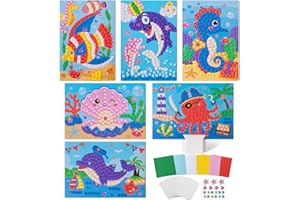 Tenare 6 Stück Frühling Mosaik Bastelset für Kinder Mosaik Aufkleber Set Mosaik Klebebilder für Mädchen Junge Selbstklebendes Kreativset für Kindergeburtstag Geschenk Party Beschäftigung (Ozean)