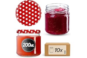 KADAX Lot de 10 bocaux 200 ml avec couvercles à vis Ø 66 mm – bocaux à dessert à parois épaisses, hermétiques, lavables au lave-vaisselle, idéaux pour les confitures et conserves
