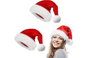obqo 2 Stück Weihnachtsmütze Erwachsene - Flauschige Plüsch Nikolausmütze für Frauen Männer Extra dicker Samt Nikolaus Weihnachten Weihnachtsmann Mütze für Teenager Weihnachtsfeier Weihnachtszubehör