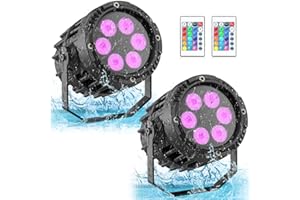 PUZILOZA 2PCS 6 x 3W IP67 Étanche Par LED, RGBW 4 en 1 LED Lumières DJ Éclairage de Scène avec Télécommande, pour Représentation en Extérieur, Pelouse, Fête, Bar, Scène, Festival