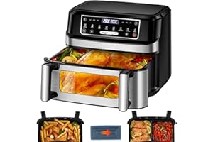 ‎EMPHSISM Heißluftfritteuse XXL mit Rezept | 12L Airfryer Variabel Für Einzel-und Zweikammer, 8-in-1 Heissluftfritteuse Doppelkammer Separate Temperaturregelung, Air Fryer 2 kammern mit Touchscreen Max 200℃